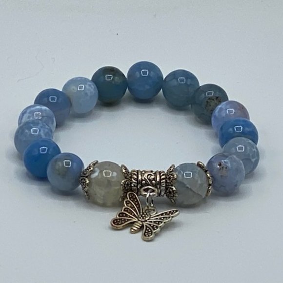 Blue Crackle Agate Bracelet W/Charm - Picture 2 of 4